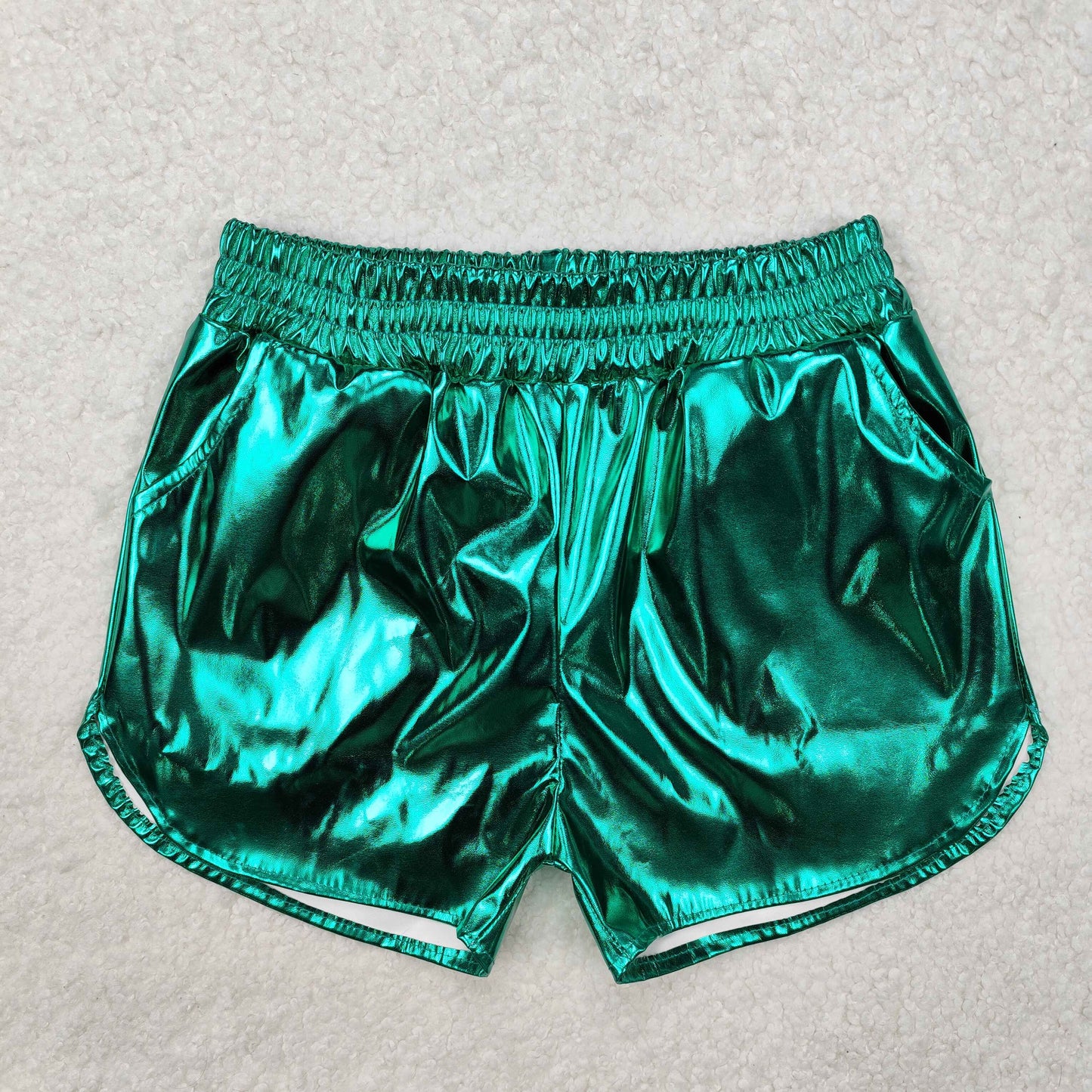 SS0410 Green Leather Girls Shorts