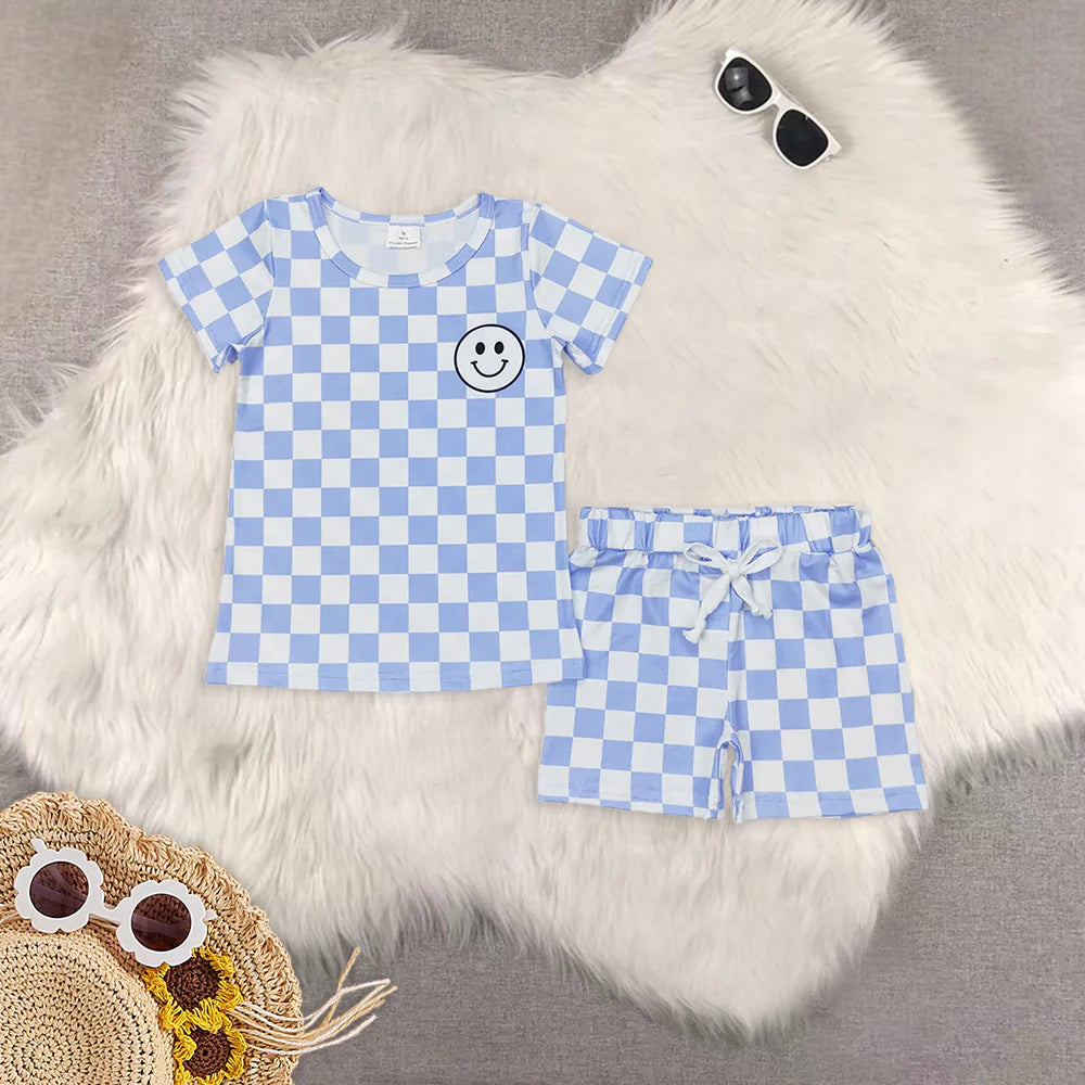 smile checkered boys set Sibling Clothes RTS