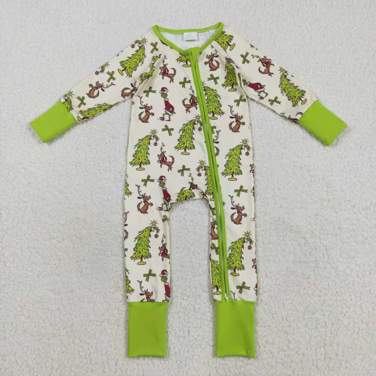 Christmas green face romper/pajamas RTS Sibling Clothes