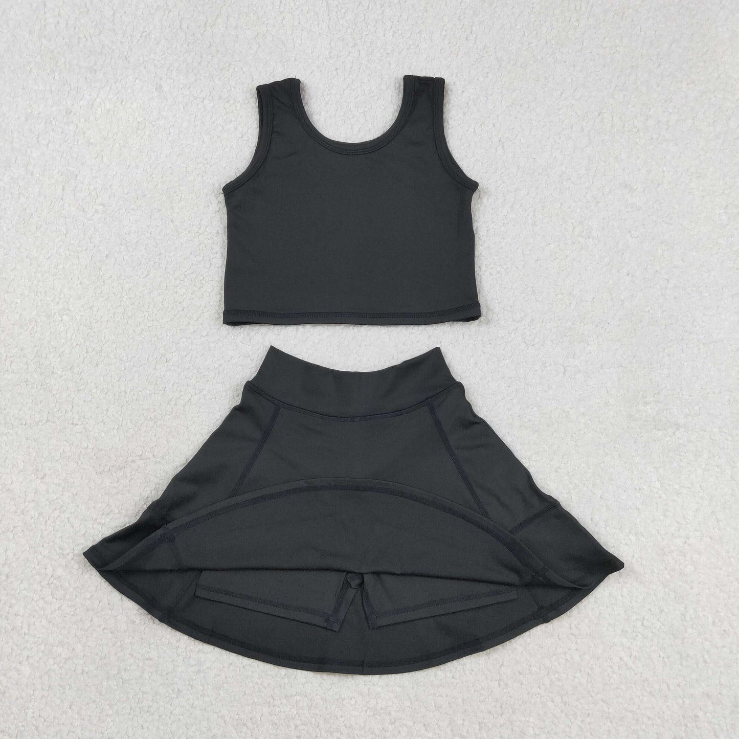 GSD1982 yoga black vest skirt with shorts girls set