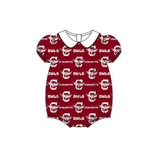 custom moq 3 football item OWLS red short sleeve boys romper