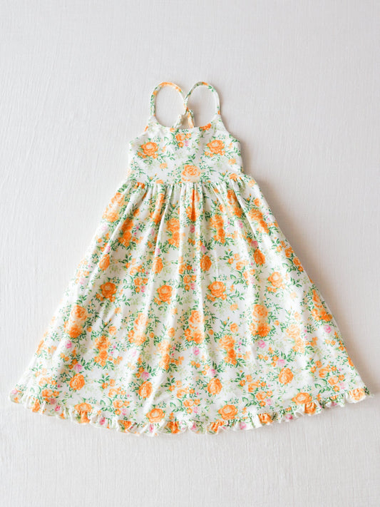 custom orange flowers girls dress Summer (moq 3) tat 6-8 weeks