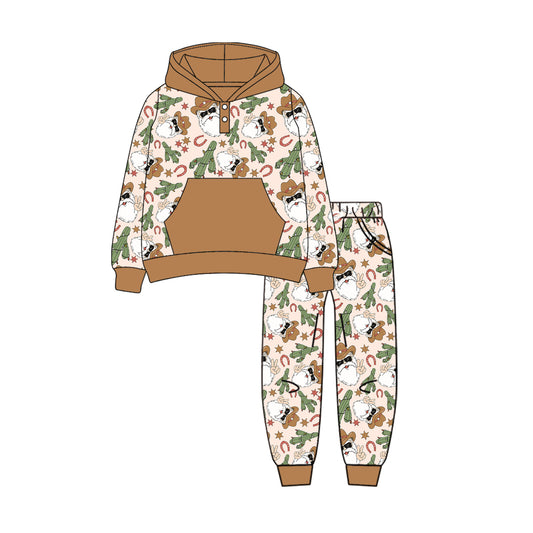 preorder BLP110 Christmas Santa cactus brown pocket long sleeve hoodie pants boys set