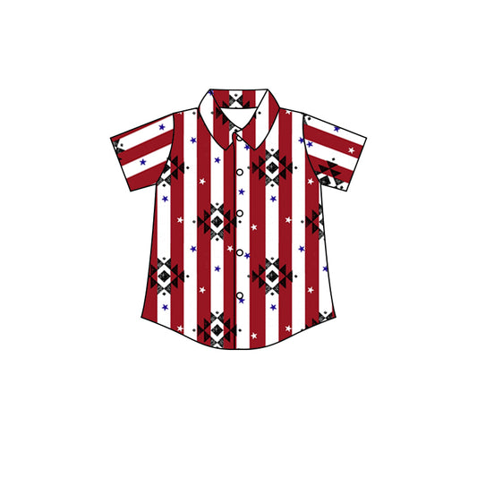preorder BT0526 Western Aztec Red Striped Short Sleeve Boys Top