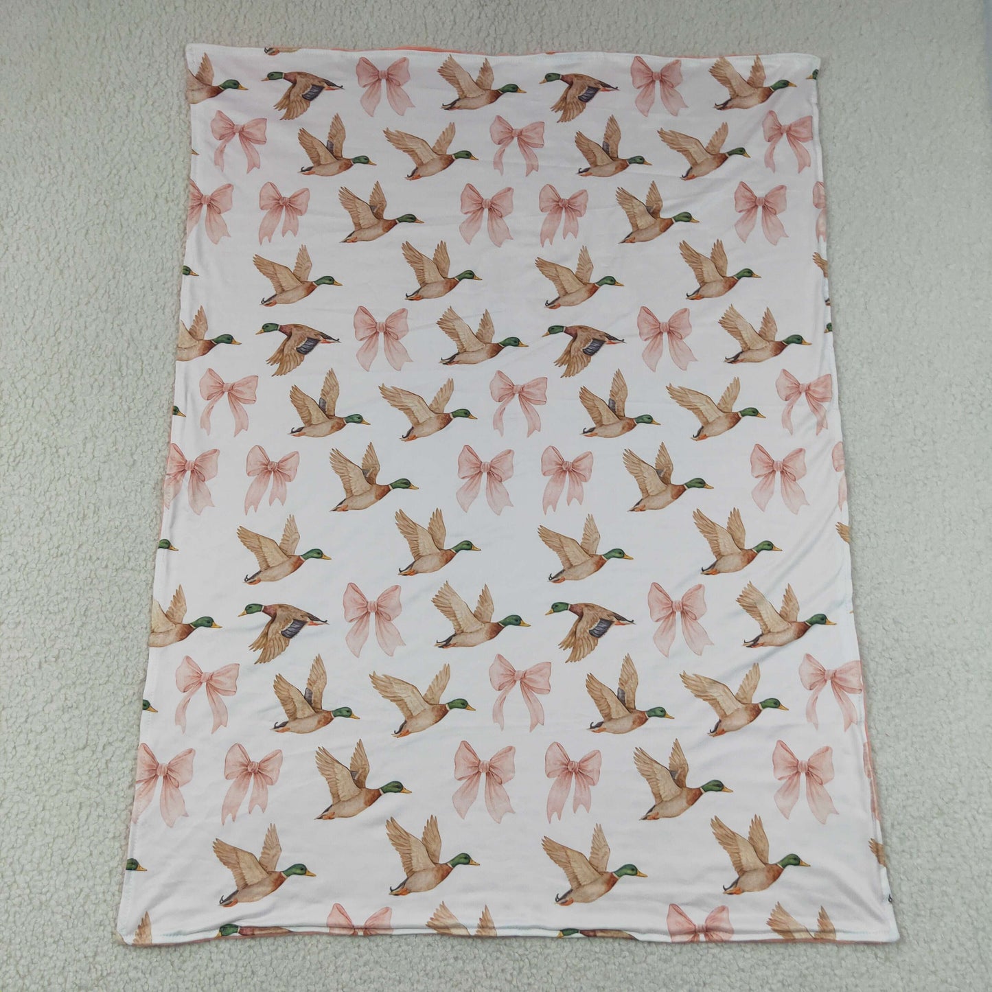 BL0248 Mallard Duck Pink Bows Baby Blanket