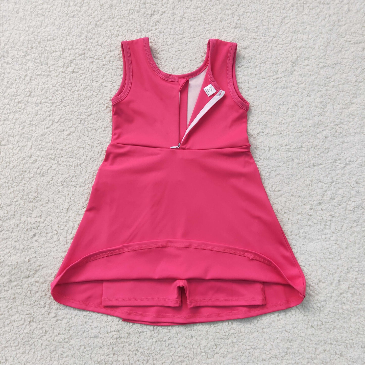 GSD3878 Yoga Solid Color Hot Pink Sleeveless Skorts Girls Dress