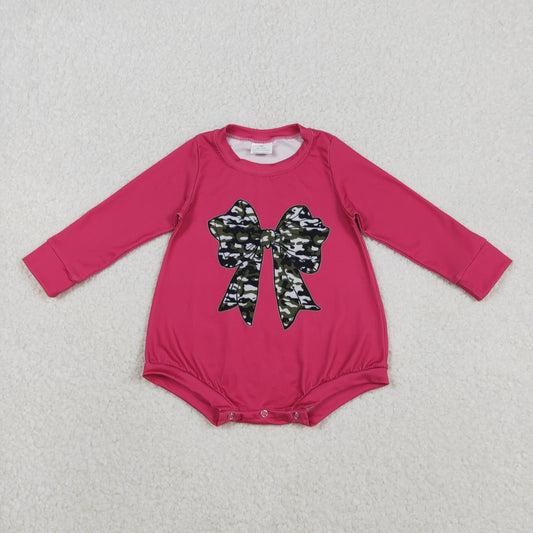 LR2776 camo bows hot pink long sleeve girls romper