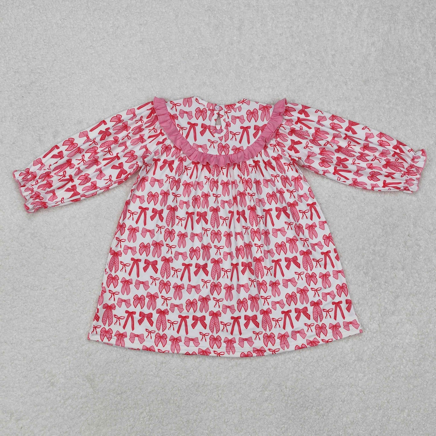 embroidery GLD0990 MAMA'S BESTIE pink bows smocked long sleeve girls dress