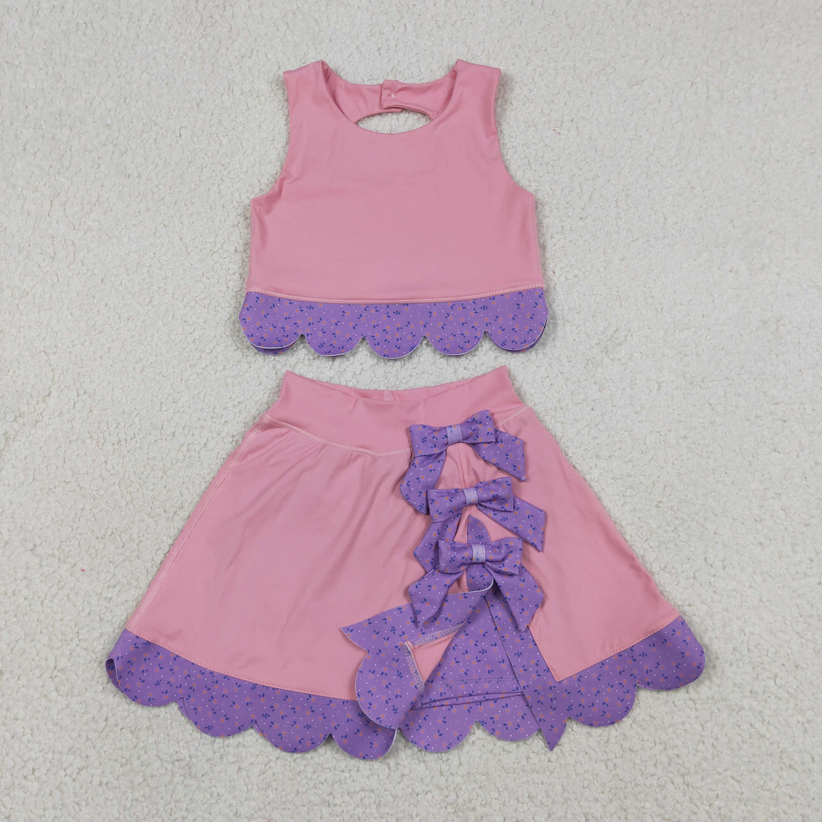 GSD3319 Yoga Solid Color Green Sleeveless Bows Skorts Girls Set