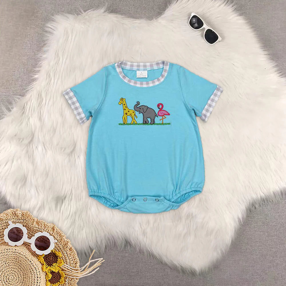 Embroidery cartoon elephant flamingo animals RTS Sibling Clothes