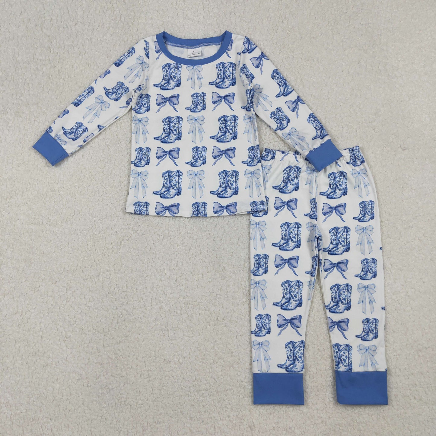 GLP2583 Western blue bows boot long sleeve pants girls pajamas