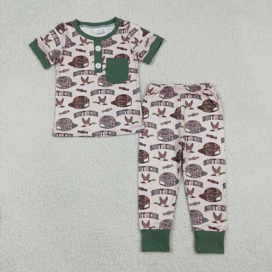 BSPO0597 hunting mallard duck call camo hat southern pocket short sleeve pants boys pajamas