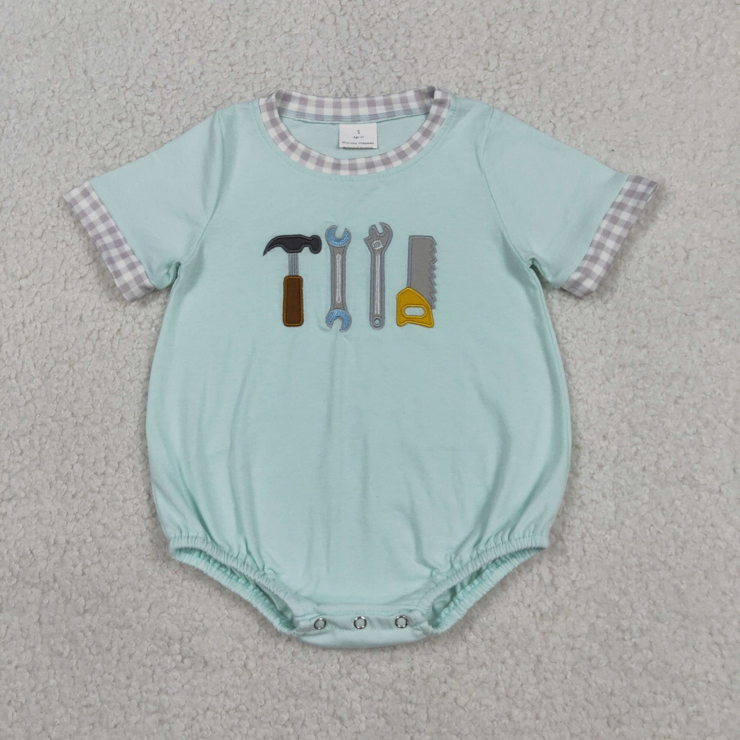 Embroidery SR3541 Tools Green Short Sleeve Boys Romper