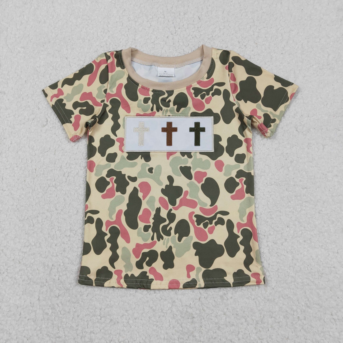 BT1395 Easter cross camo short sleeve boys top