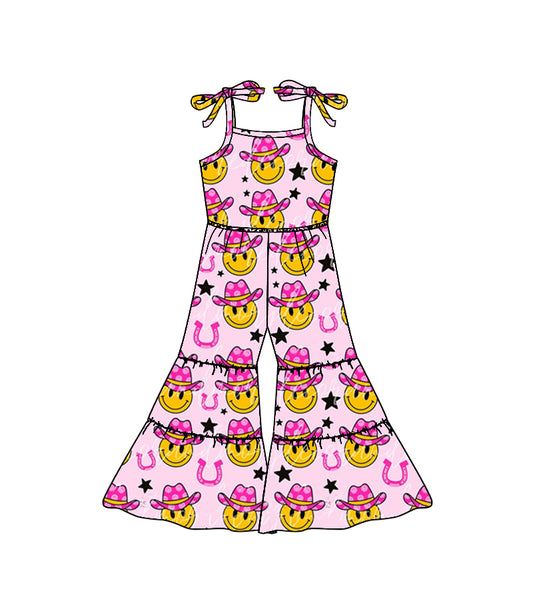 custom Western hat smile pink girls jumpsuit