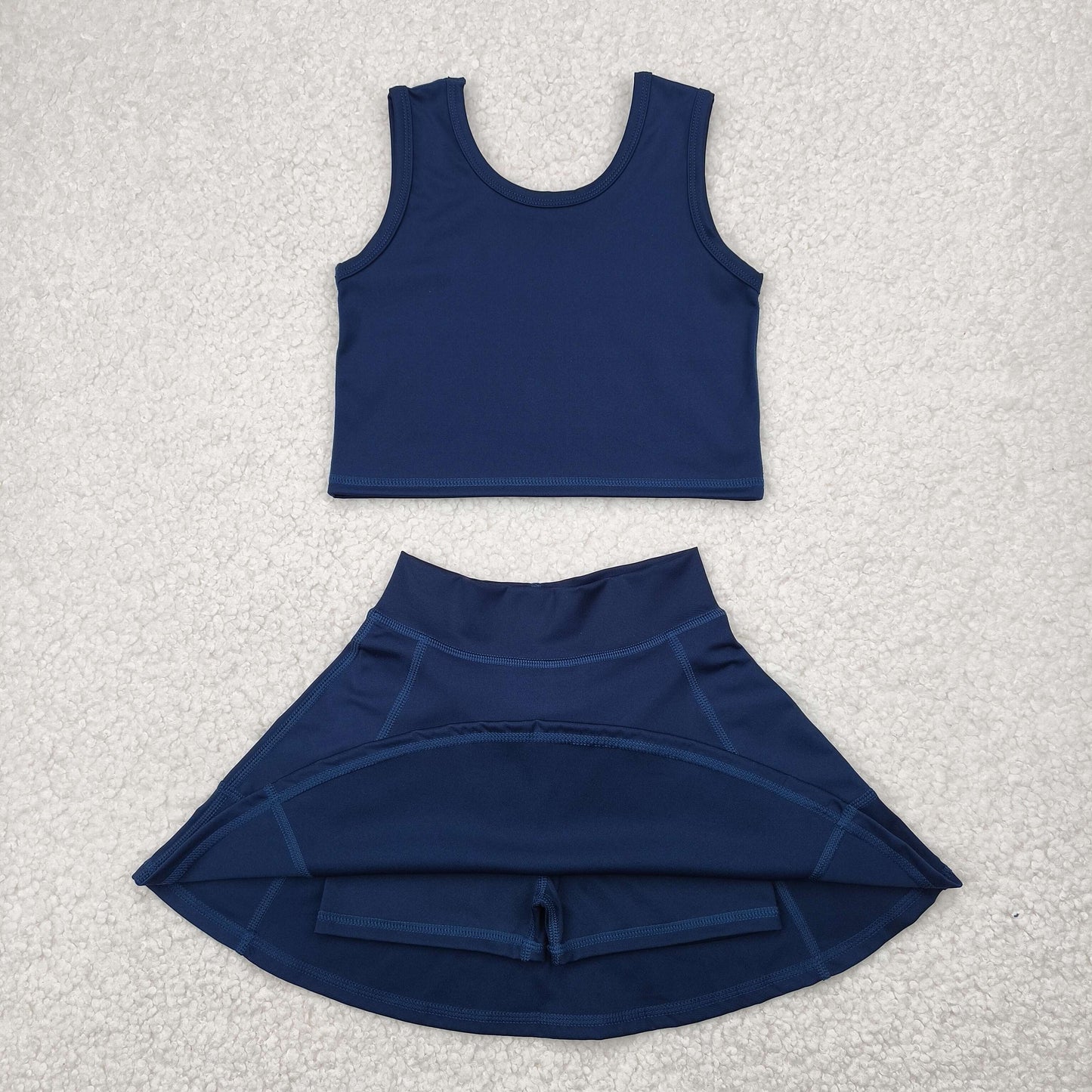 GSD1987 yoga navy blue vest skirt with shorts girls set