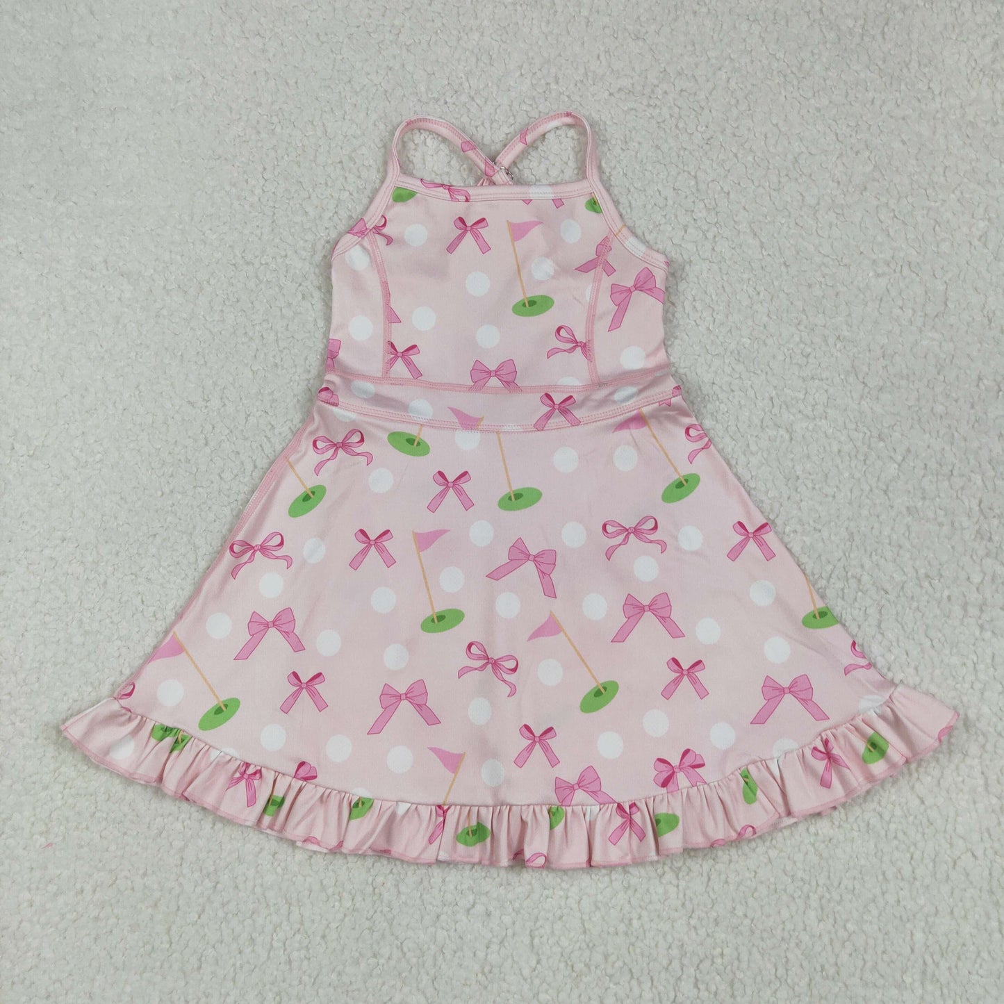 GSD2568 yoga golf pink bows girls dress with shorts
