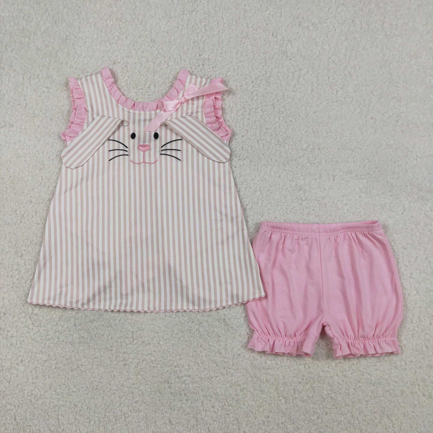 Embroidery GSSO2924 Easter Bunny Rabbit Pink Sleeveless Shorts Girls Set