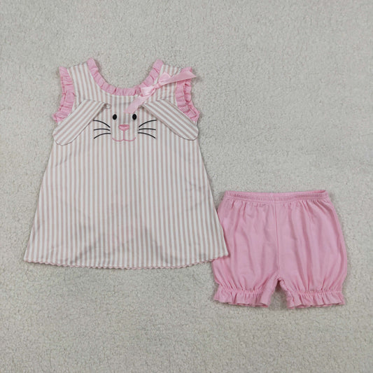 Embroidery GSSO2924 Easter Bunny Rabbit Pink Sleeveless Shorts Girls Set