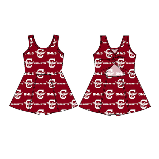 custom moq 3 football item OWLS red sleeveless skorts girls dress