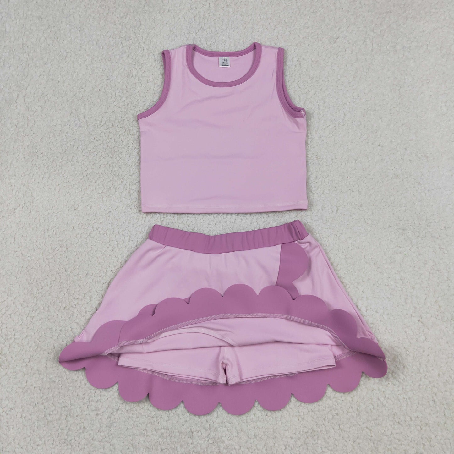 GSD4085 Yoga Cartoon Princess Pink Sleeveless Skorts Girls Set