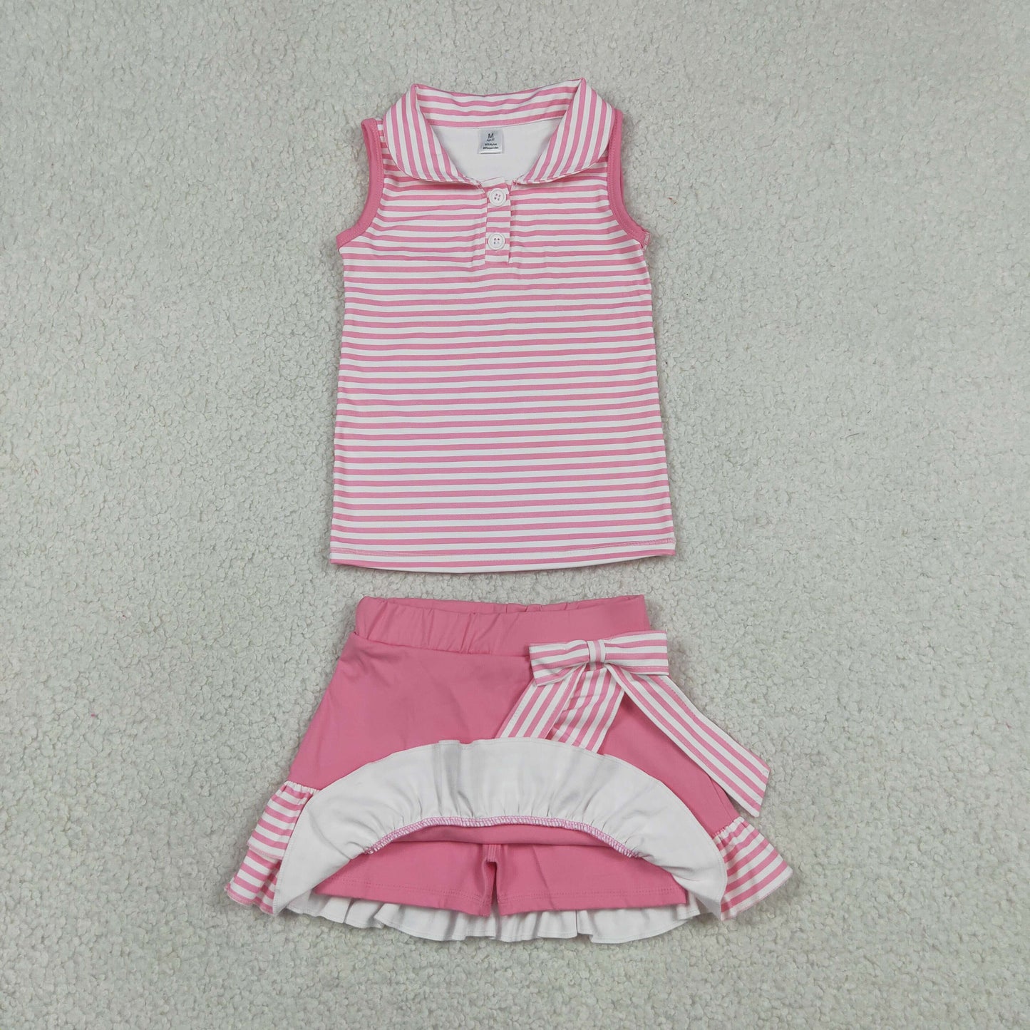 GSD3408 Yoga Yellow Striped Sleeveless Bow Skorts Girls Set