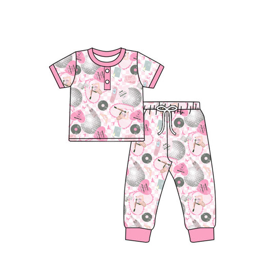 MOQ 3 Custom Taylor Singer Pink Short Sleeve Pants Girls Pajamas