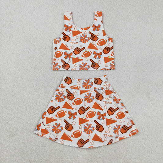 GSD2695 yoga football team cheer bows orange sleeveless skirt skorts girls set
