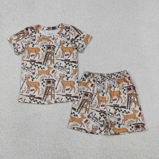BSSO1559 hunting deer camo short sleeve shorts boys set
