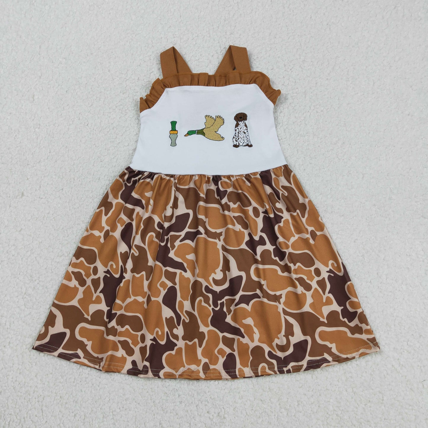 GSD1518 hunting camo duck call mallard dog brown girls dress