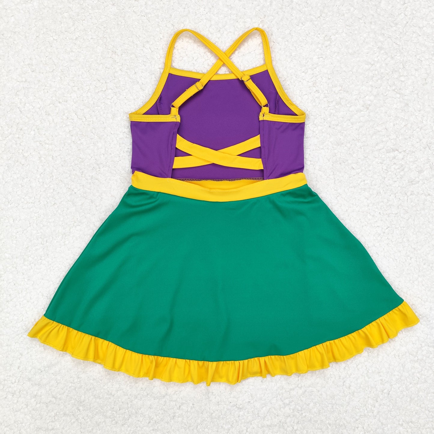 GSD1431 Mardi Gras purple green yellow girls dress yoga clothes