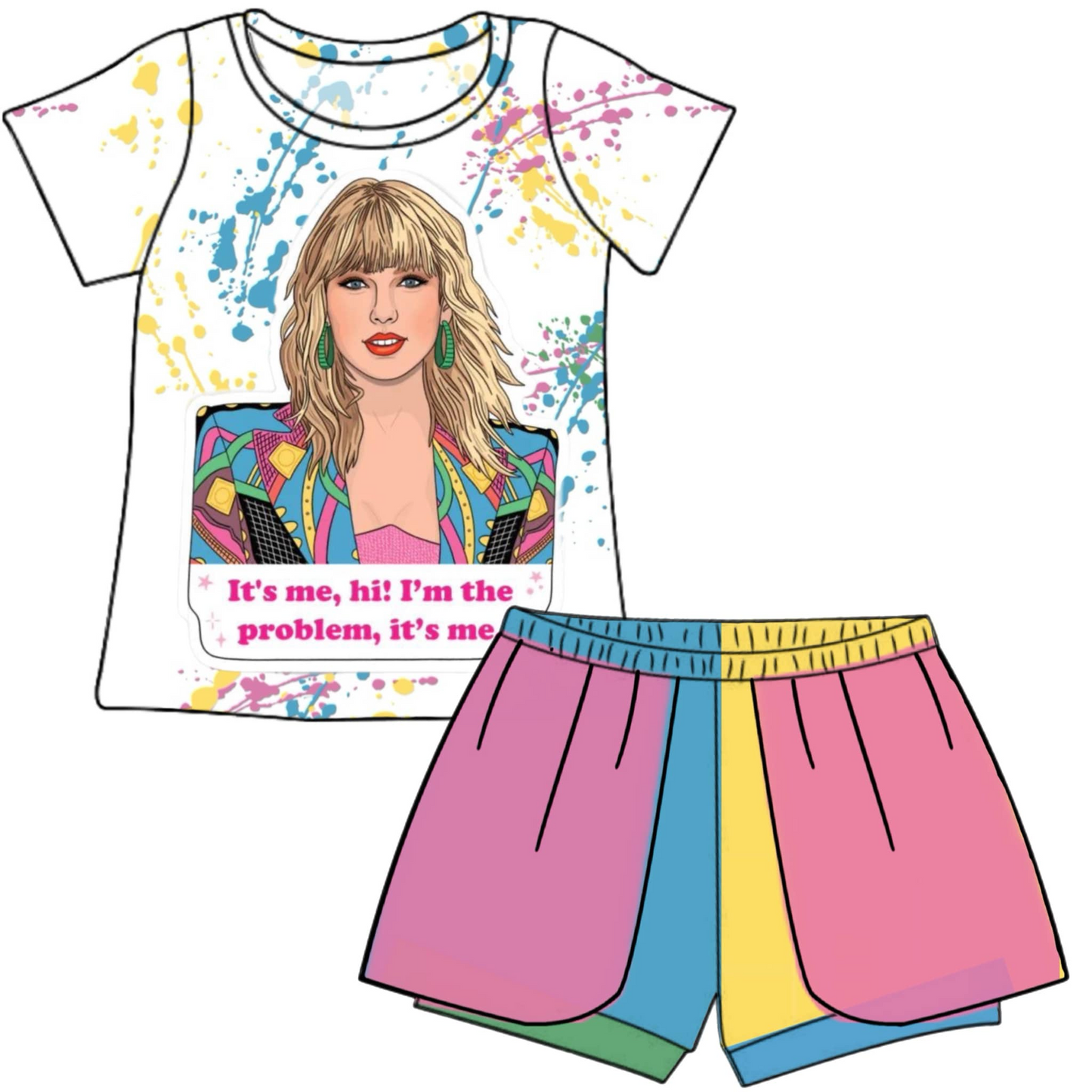 custom style country singer short sleeve rainbow shorts girls set tat 6-8 weeks