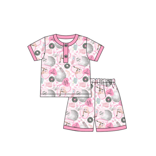 MOQ 3 Custom Taylor Singer Pink Short Sleeve Shorts Girls Pajamas