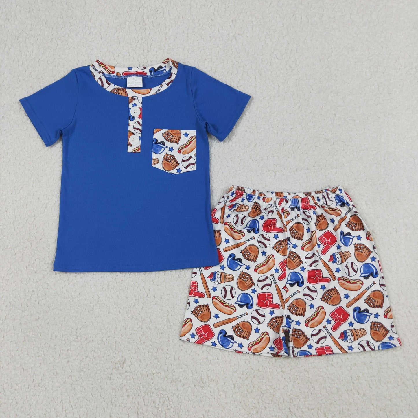 BSSO1922 Baseball Hot Dog Navy Blue Short Sleeve Shorts Boys Set
