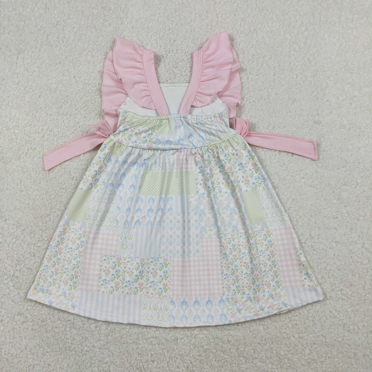GSD3249 Floral Pink Bows Flutter Sleeve Girls Dress