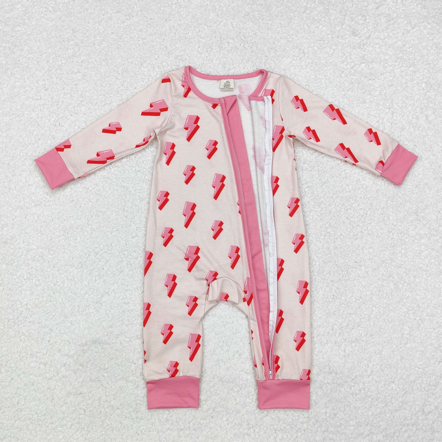 bamboo LR1983 pink flash long sleeve zipper girls romper