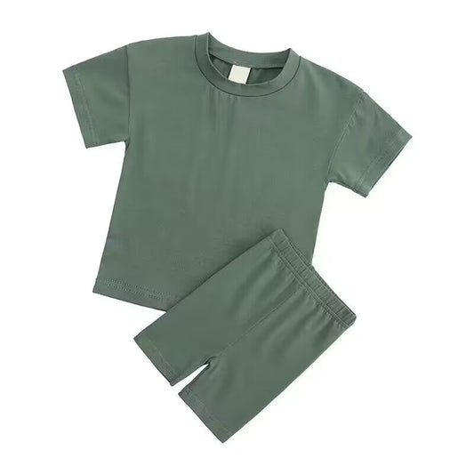 custom S dark green short sleeve shorts kids pajamas