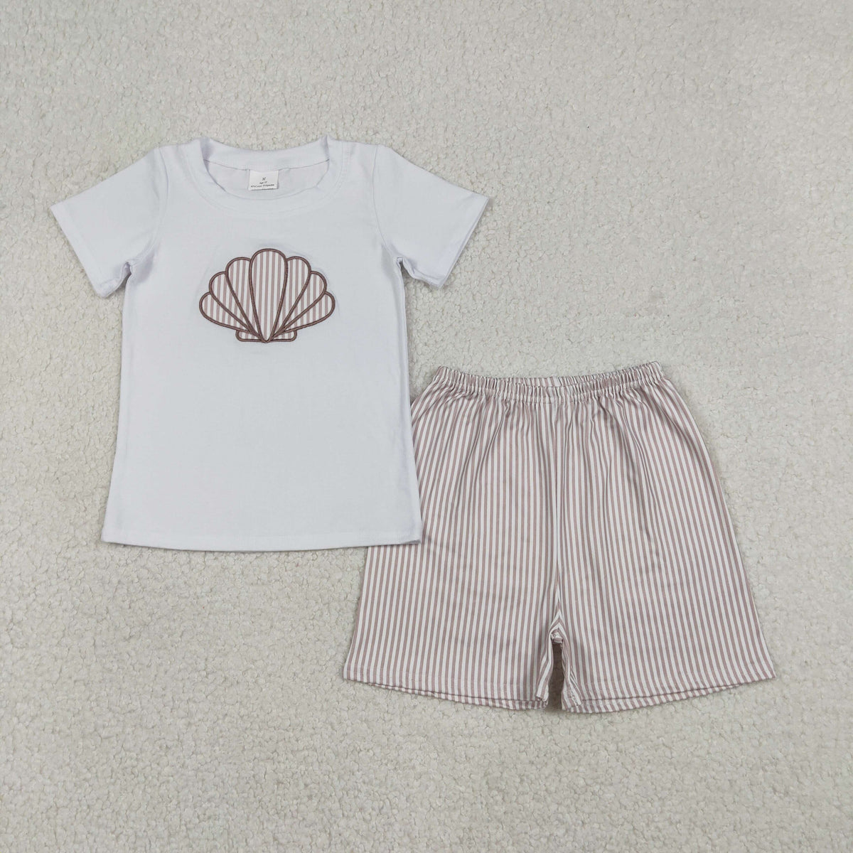 Embroidery BSSO1618 shell short sleeve striped shorts boys set