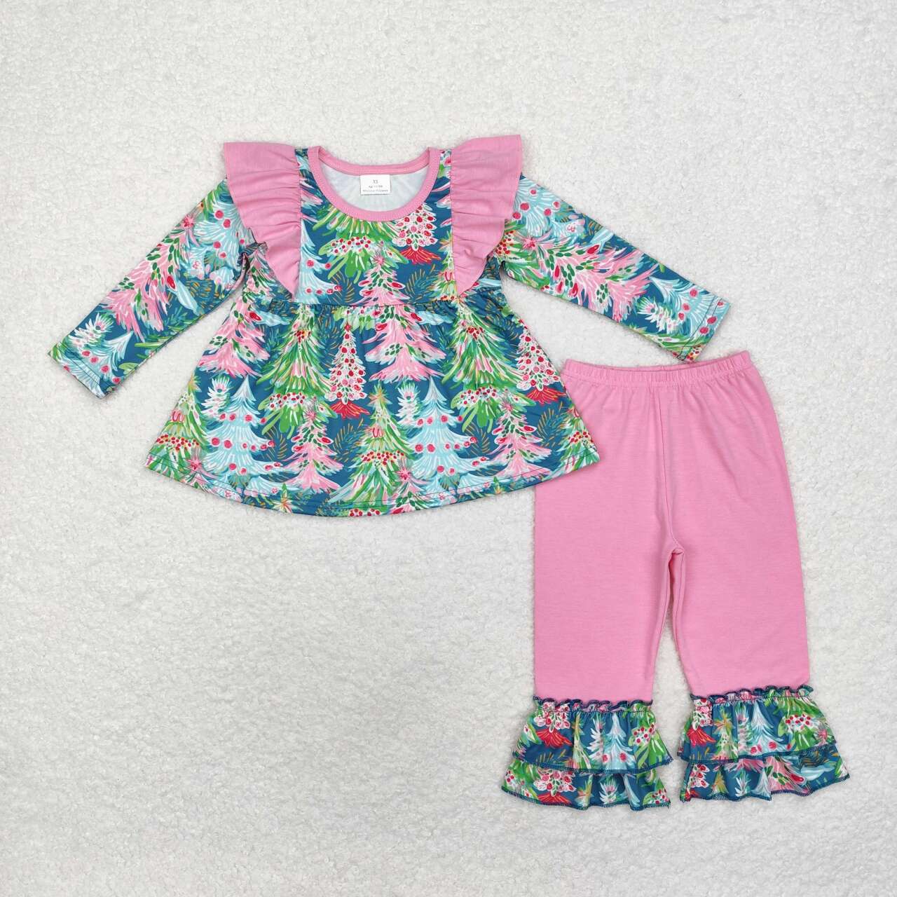 GLP1474 Christmas tree long sleeve pink pants girls set