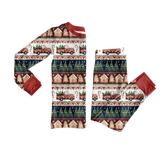 Custom moq 20 bamboo Christmas tree truck gingerbread house long sleeve pants boys pajamas