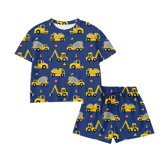 Preorder Construction Truck Navy Blue Short Sleeve Shorts Boys Set