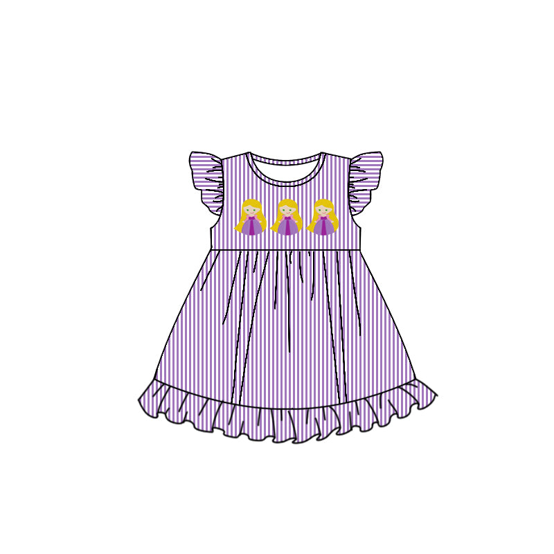 custom Cartoon Princess Purple Flutter Sleeve Girls Dress