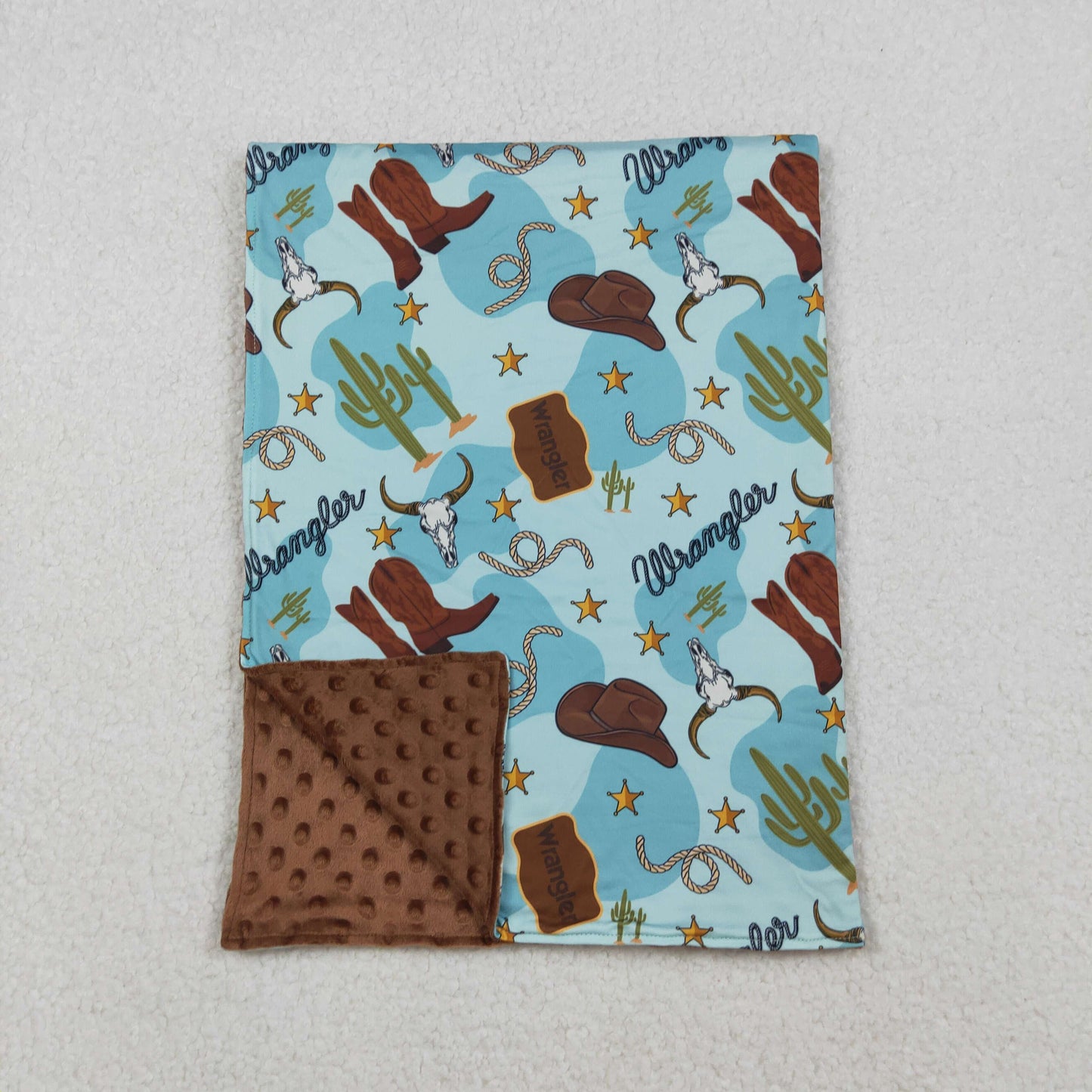 BL0175 Western cactus boot cow hat blue baby blanket