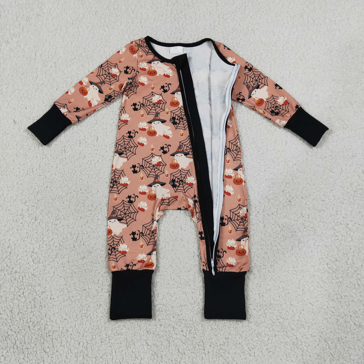 LR3250 Halloween Spooky Pumpkin Zipper Long Sleeve Boys Romper