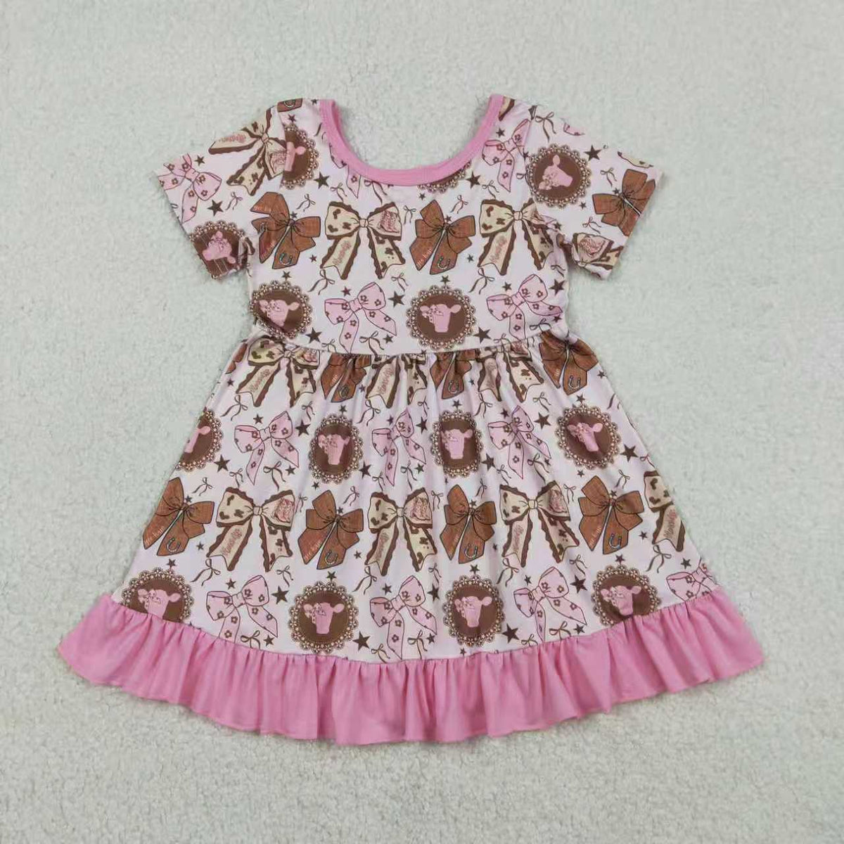 Western Pink Cow Bows Sibling Clothes RTS
