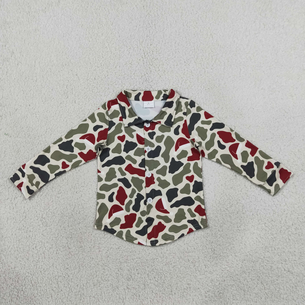 BT1875 Christmas Green Red Camo Long Sleeve Boys Top