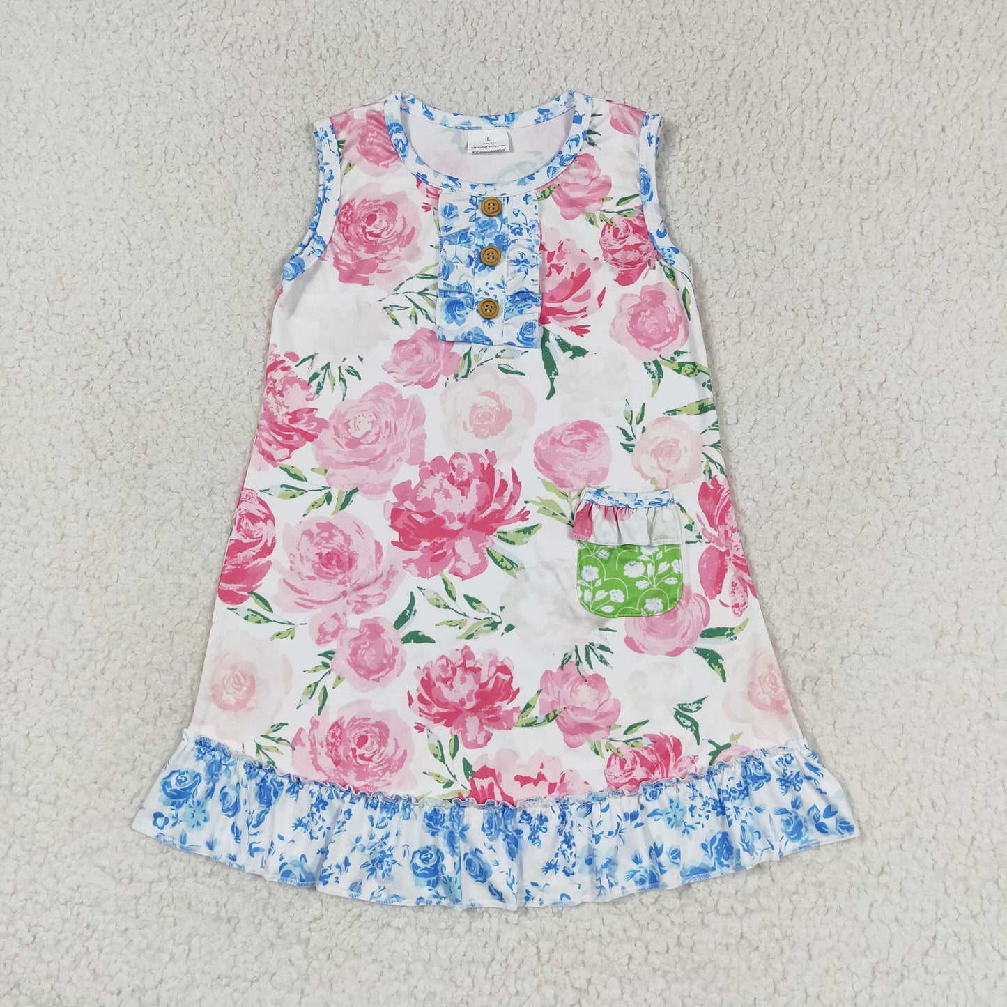 GSD1154 pink flowers blue flowers floral sleeveless girls dress