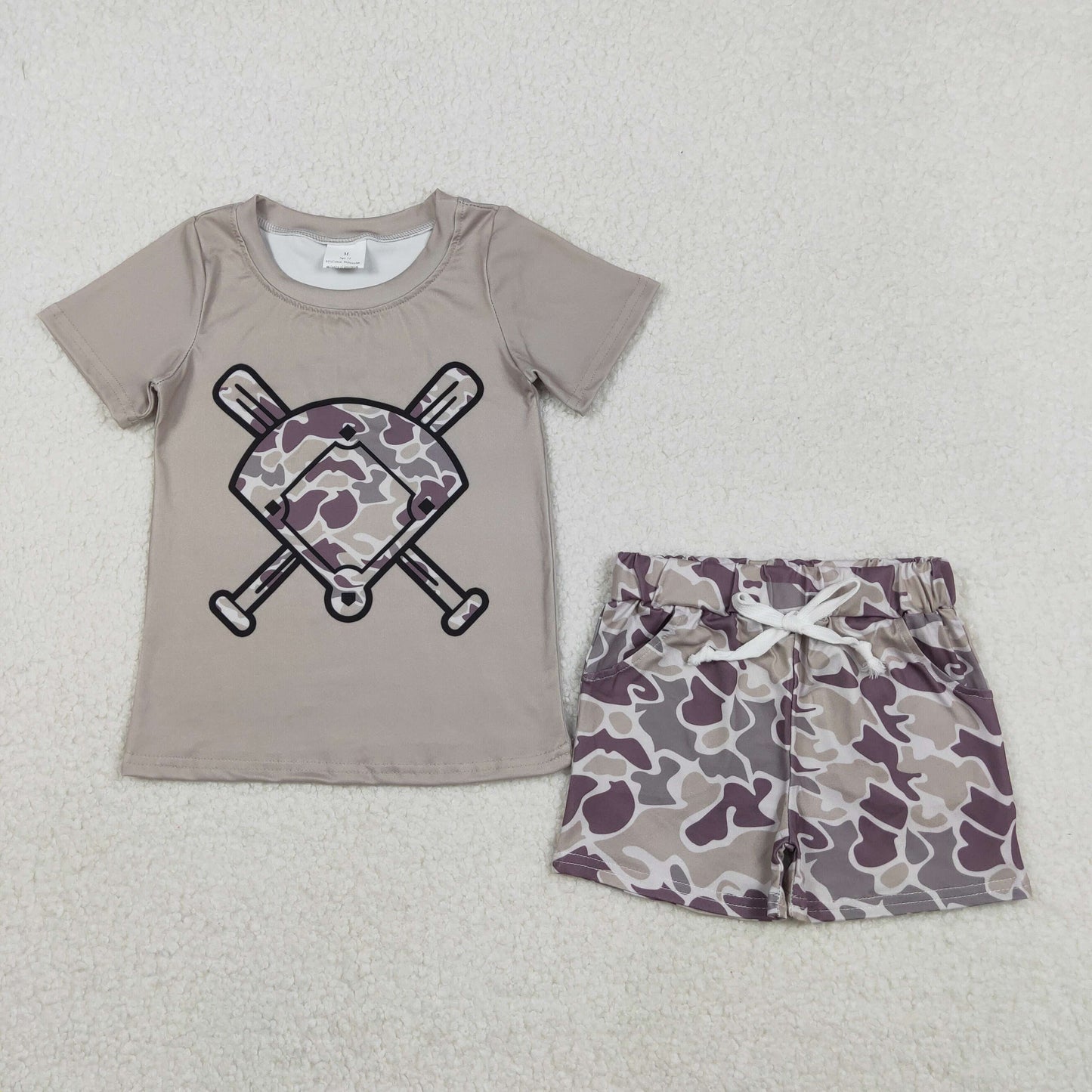 BSSO1716 hunting baseball camo short sleeve camo shorts boys set（BT1417+SS0454）