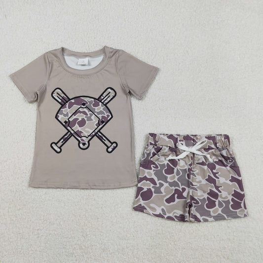 BSSO1716 hunting baseball camo short sleeve camo shorts boys set（BT1417+SS0454）
