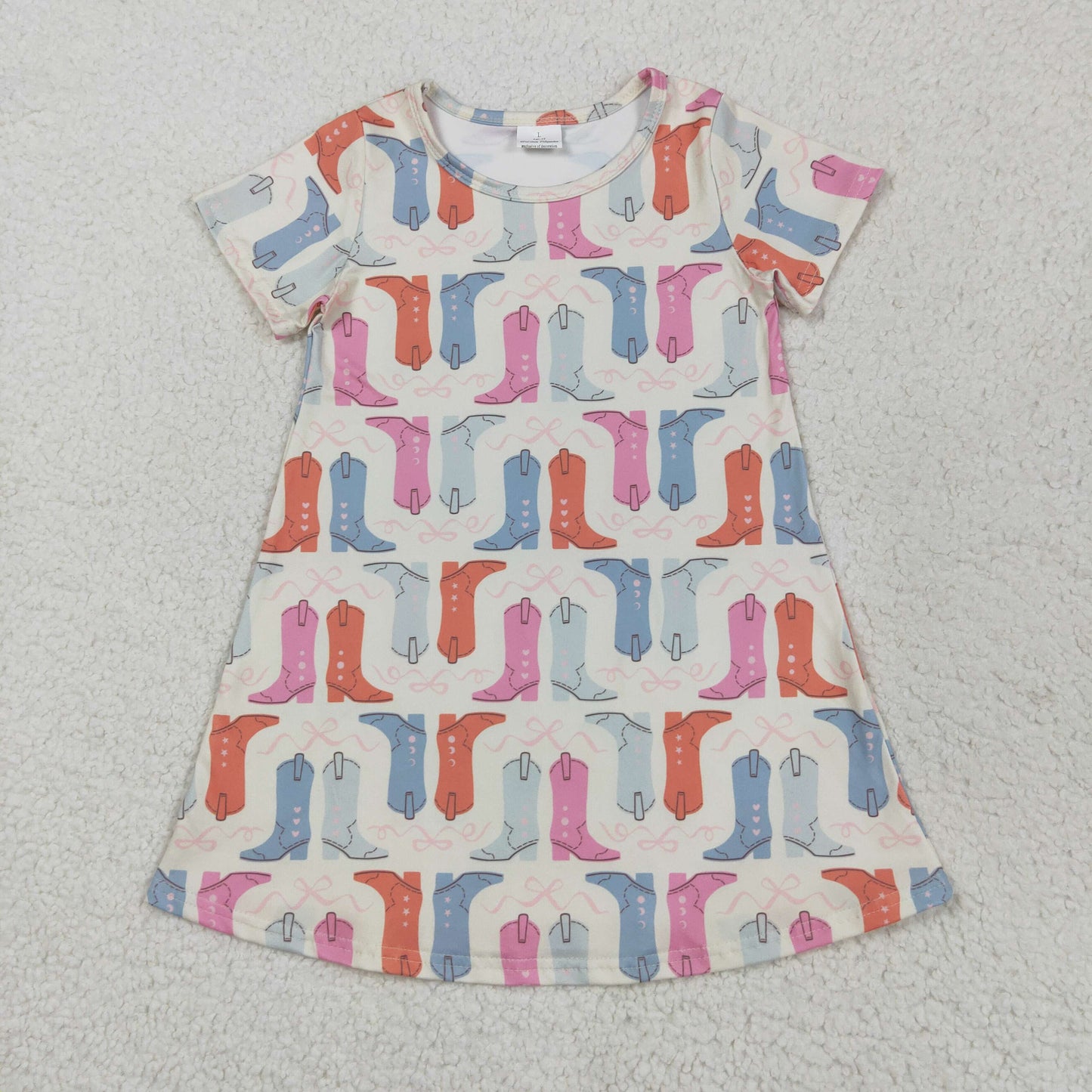 GSD2497 Western colorful boot short sleeve girls dress
